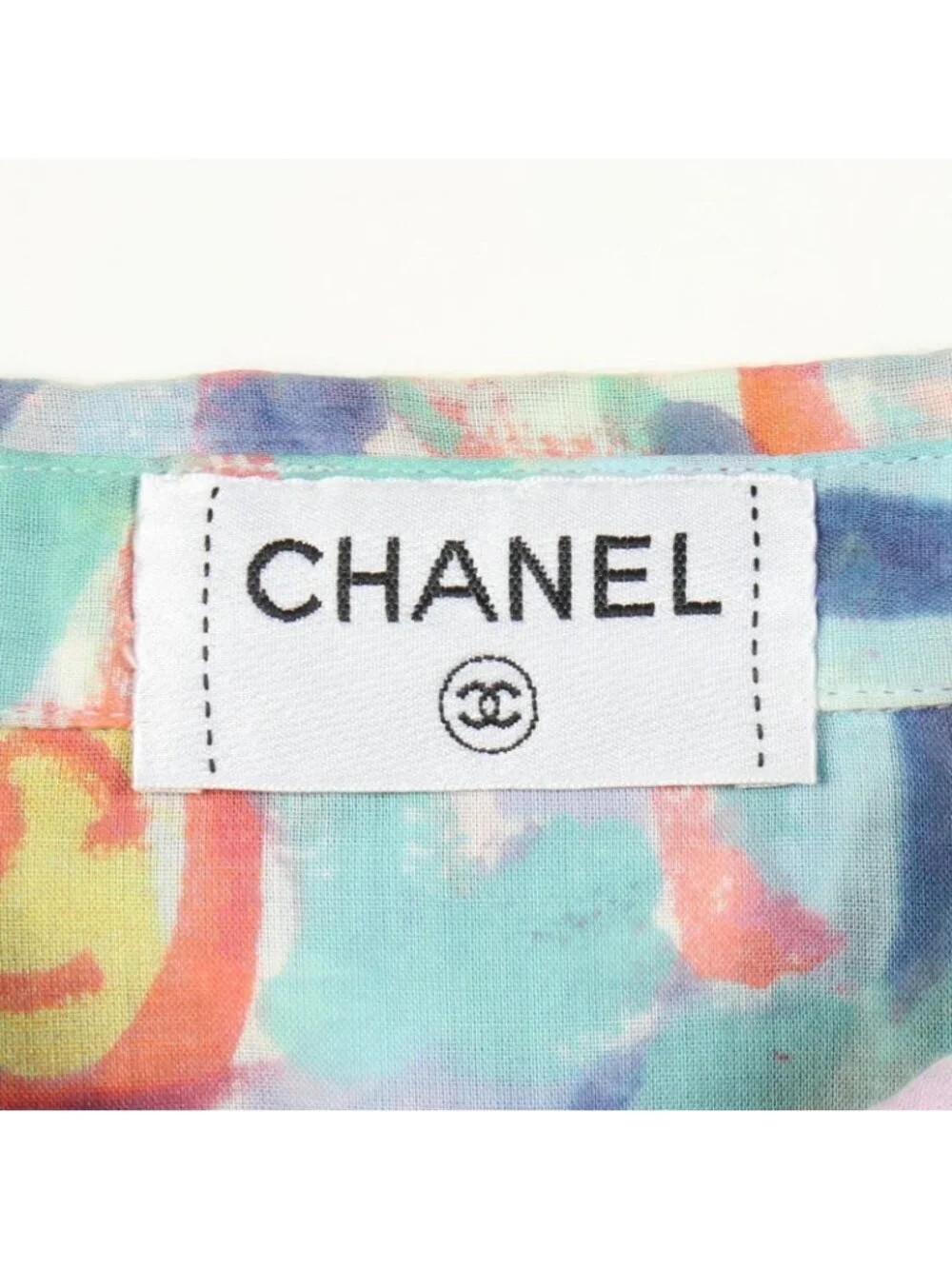 Chanel CC Logo Watercolor Pattern Long Sleeve Cotton Shirt